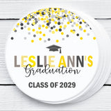 Yellow and grey graduation stickers – printed confetti design on matte paper