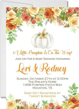 yellow orange little pumpkin baby shower invitations white pumpkin floral design