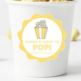 yellow popcorn baby shower sticker with about to pop design