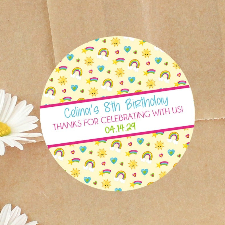 yellow sunshine rainbow birthday sticker