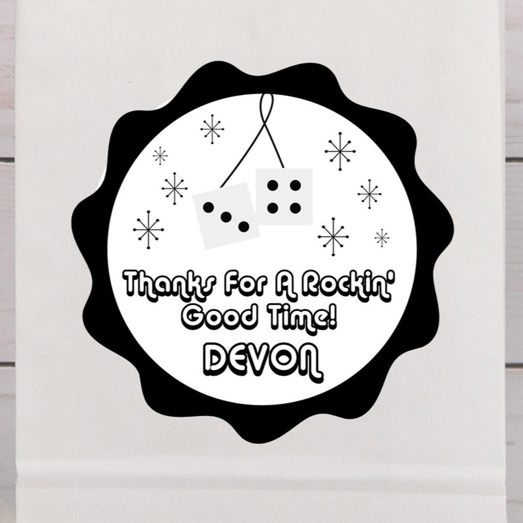 1950's Sock Hop Black And White Dice Birthday Party Stickers