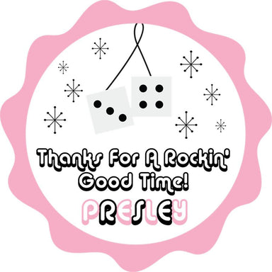 1950's Sock Hop Pink And Black Dice Birthday Party Stickers