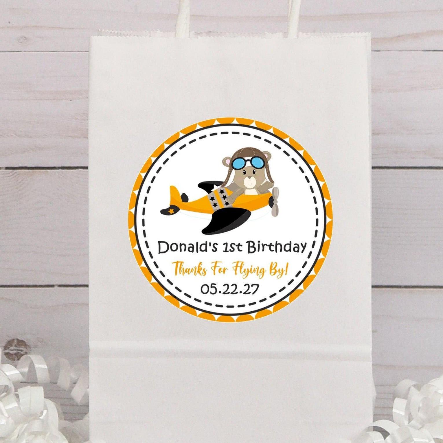 Airplane Teddy Bear First Birthday Party Stickers