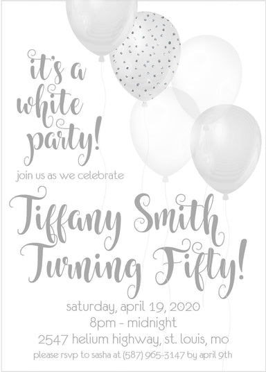 All White Birthday Party Invitations