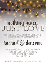 Amber wedding invitation featuring glowing string lights and romantic evening styling