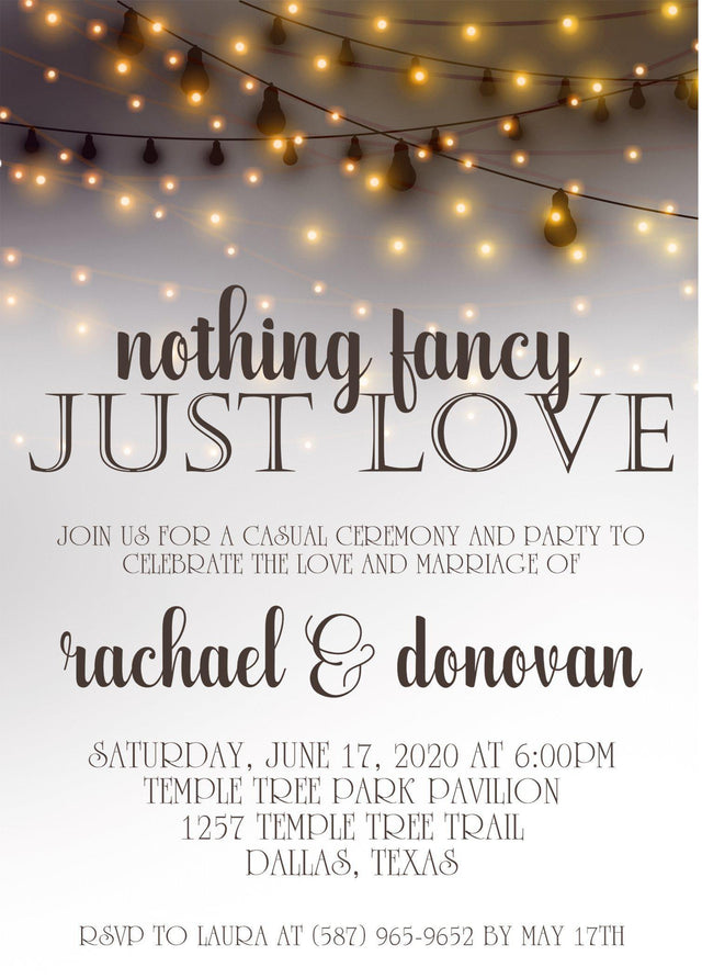 Amber wedding invitation featuring glowing string lights and romantic evening styling