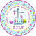 Aqua science birthday sticker with colorful beakers and purple accents