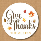 Autumn leaves Give Thanks Thanksgiving sticker with fall foliage accents