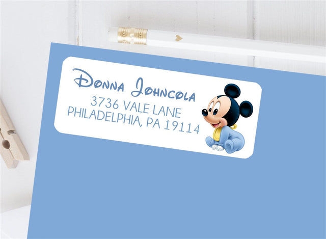 Mickey Mouse Custom Address Baby Mickey Mouse Address Labels – Party Beautifully