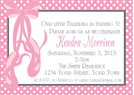 ballet birthday party invitations pink ballet slipper design