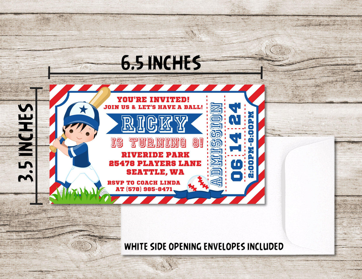 Baseball Birthday Party Ticket Invitations