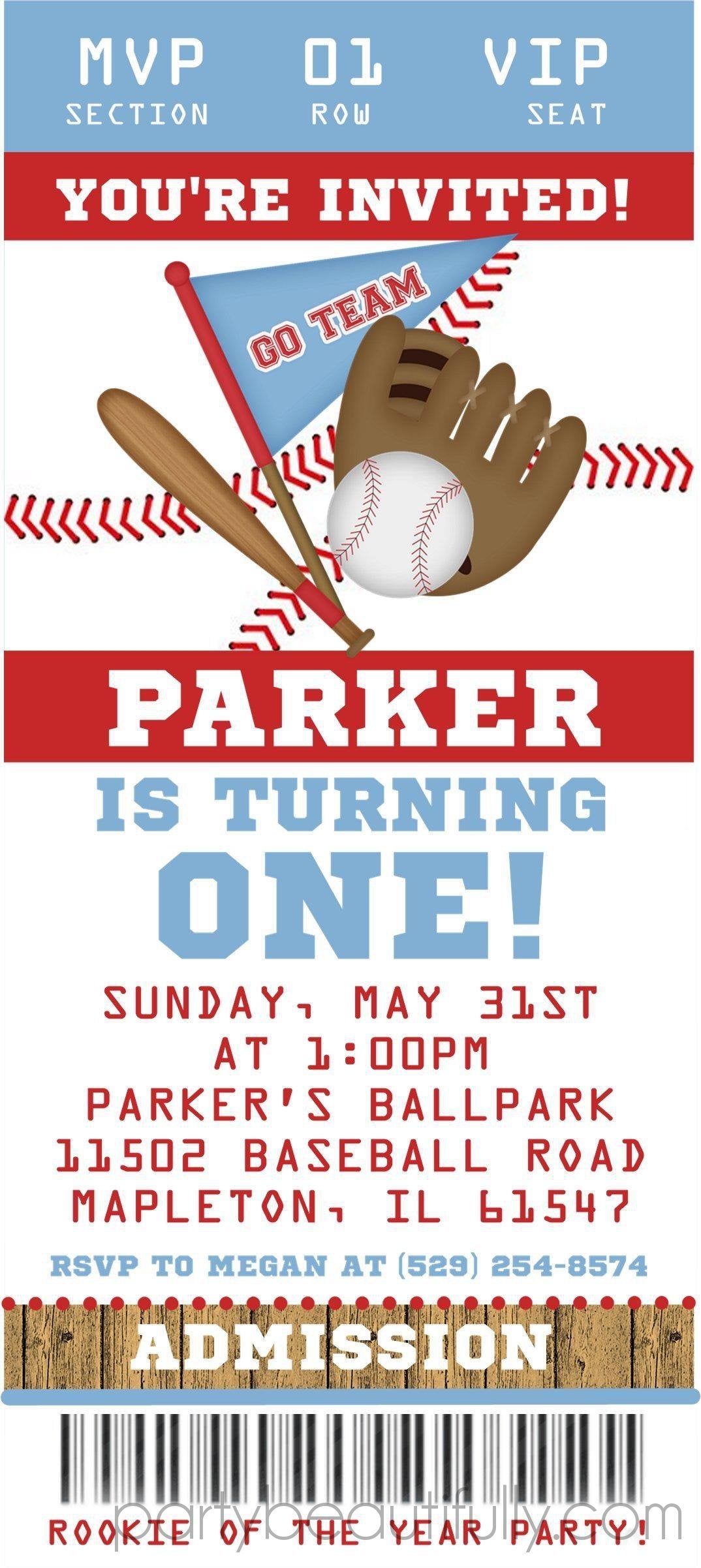 Baseball Birthday Party Ticket Invitations