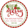 Be Merry Christmas sticker with holly design and red green border