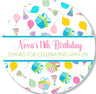 Birthday party favor stickers with colorful gift pattern on white background