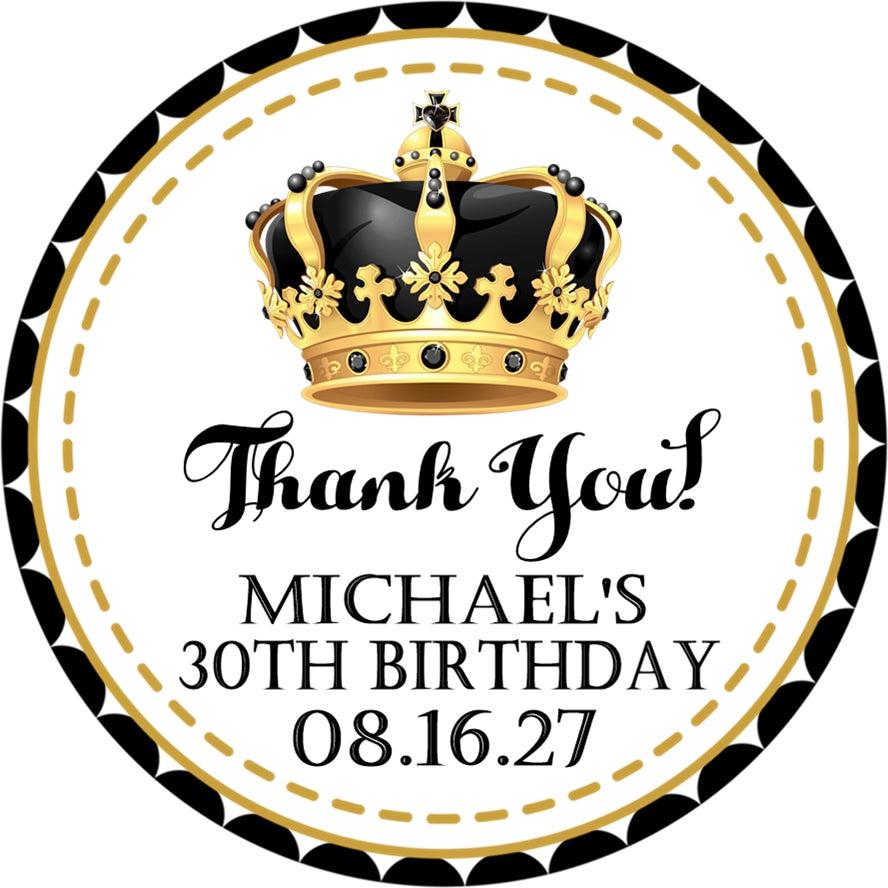 Black And Gold Royal Crown Birthday Party Stickers Or Favor Tags — Party  Beautifully