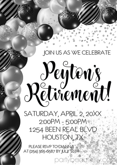 Black And Grey Retirement Party Invitations