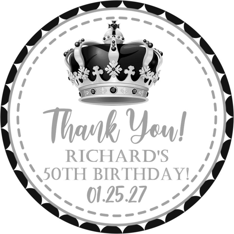 Black And Silver Royal Crown Birthday Party Stickers Or Favor Tags