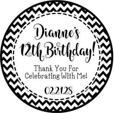 Black And White Chevron Birthday Party Stickers Or Favor Tags