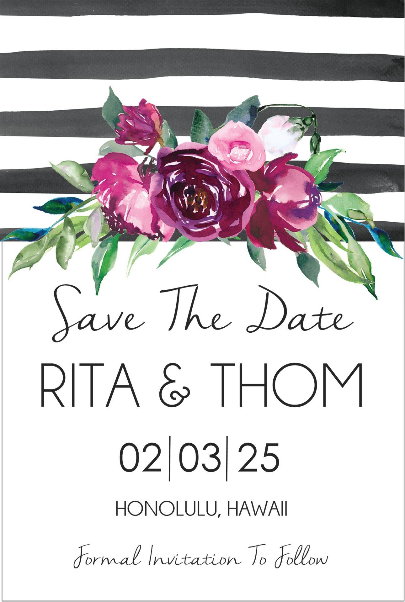 Black, White And Burgundy Wedding Save The Date Cards