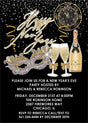 Black and gold New Year's Eve invitation collection featuring champagne glasses and countdown celebration artwork