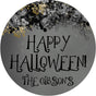 Black and gold floral Halloween sticker with personalized family name