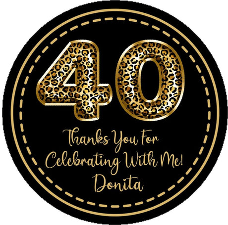 Black and gold leopard print birthday sticker