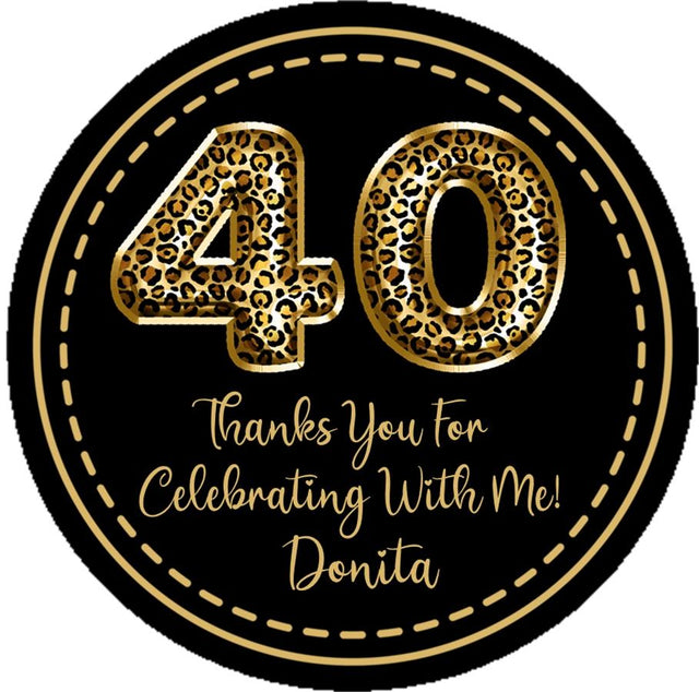 Black and gold leopard print birthday sticker