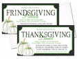 Black and green Thanksgiving dinner invitation with floral lettering and pumpkins