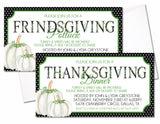 Black and green Thanksgiving dinner invitation with floral lettering and pumpkins