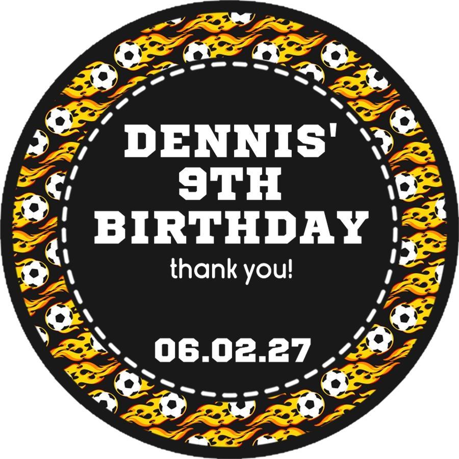 Black and orange soccer border favor labels for parties