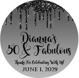 Black and silver 50 and Fabulous birthday sticker with personalized name