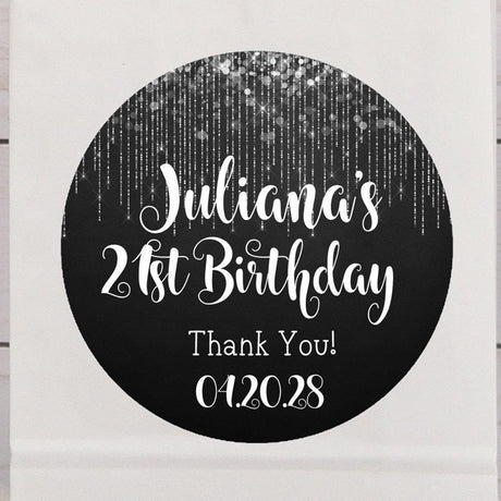 Black and silver drip birthday sticker with personalized name