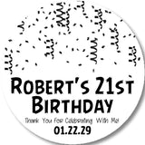 Black and white confetti birthday sticker design