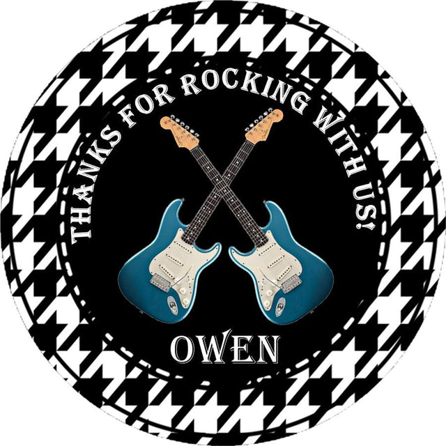 Black and white rock star guitar birthday sticker