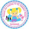 Blonde slumber party birthday sticker with nail polish and slippers