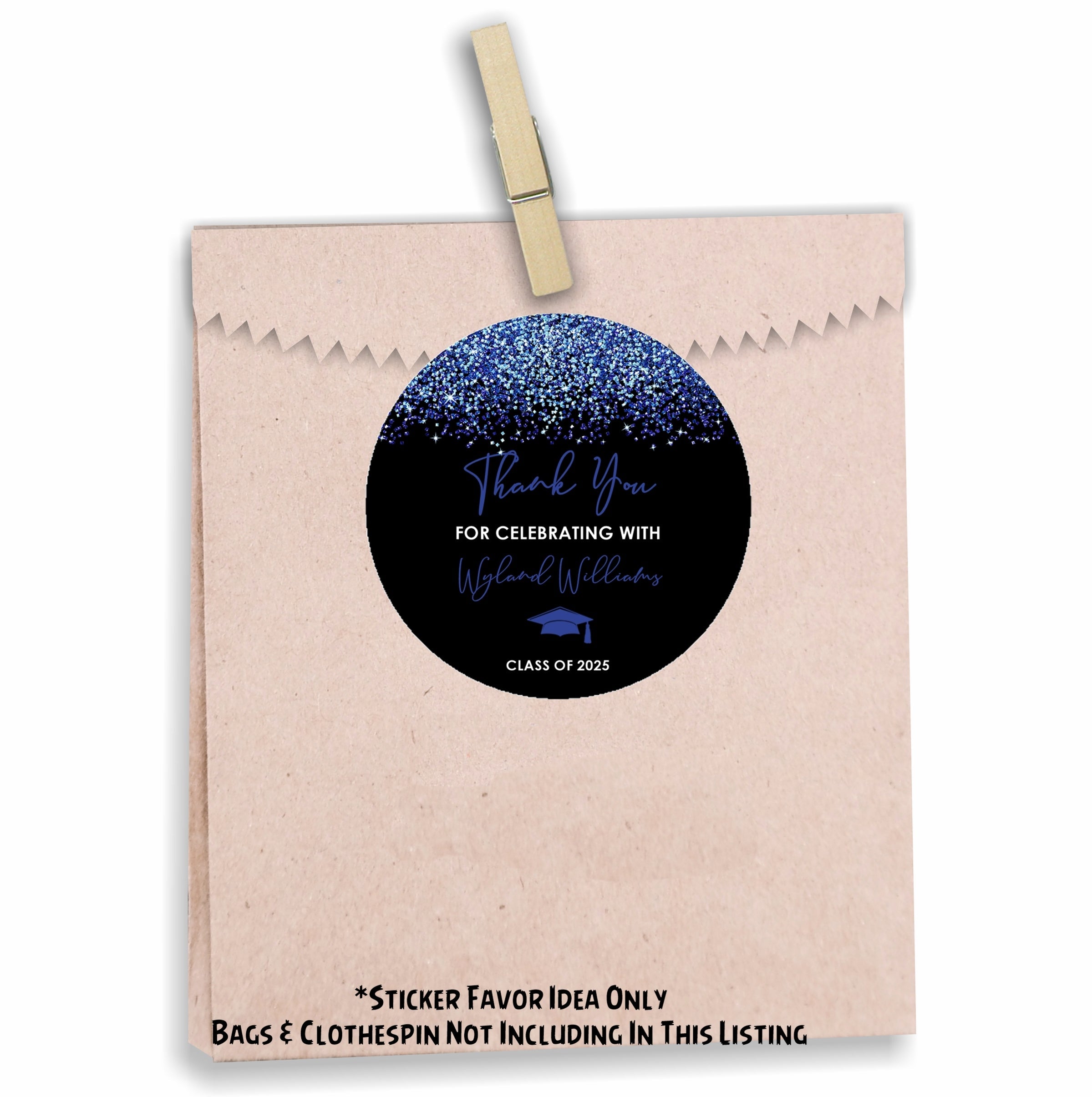 Blue And Black Graduation Party Stickers Or Favor Tags