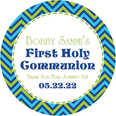 Blue And Green First Communion Stickers Or Favor Tags