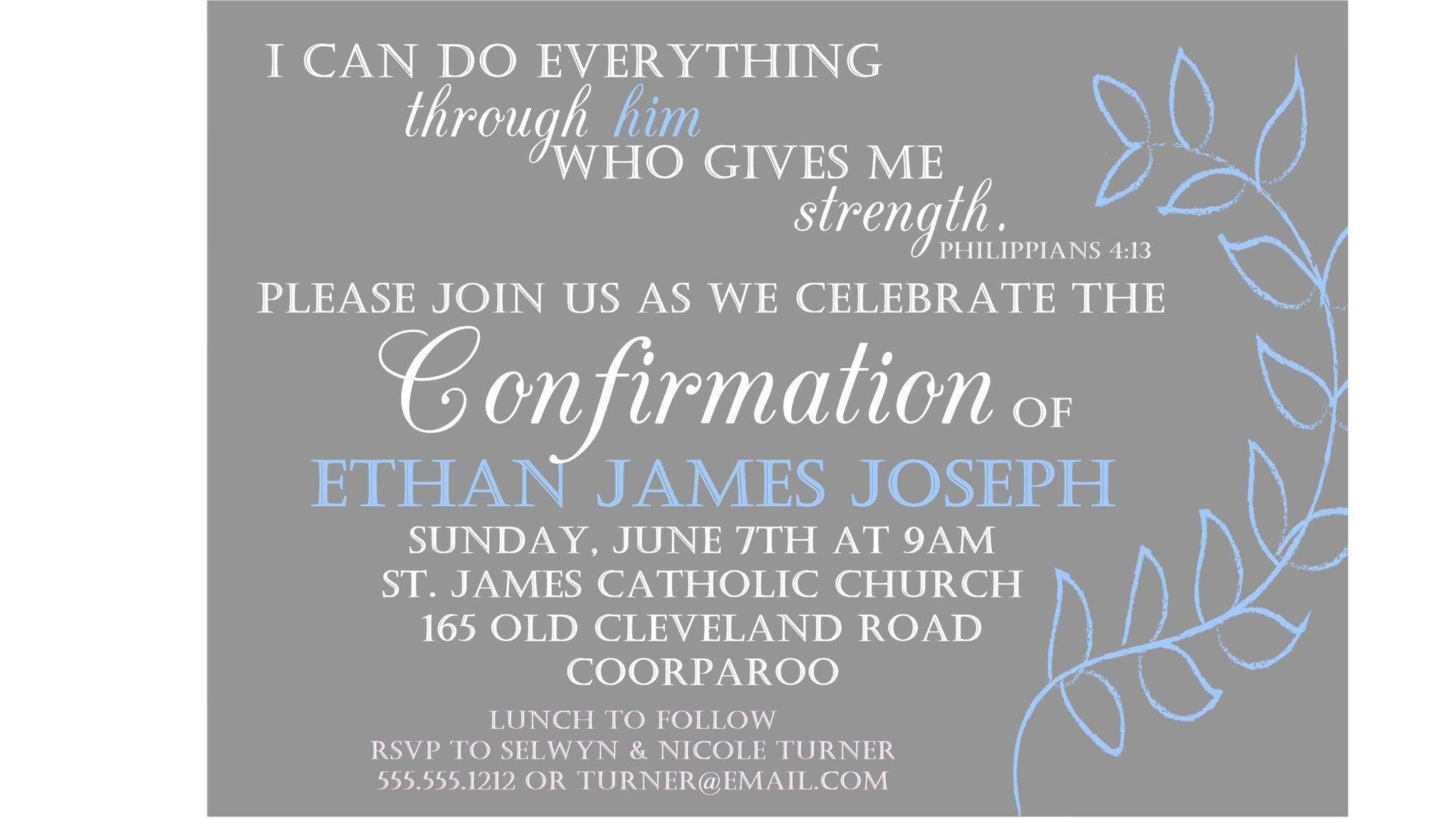 Blue And Grey Confirmation Invitations