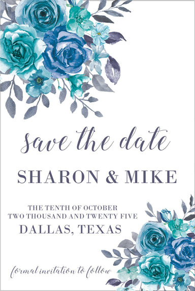 Blue And Turquoise Floral Wedding Save The Date Cards
