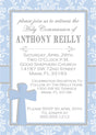 Blue And White Damask First Communion Invitations