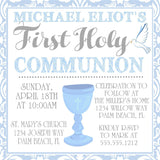 Blue And White First Communion Invitations