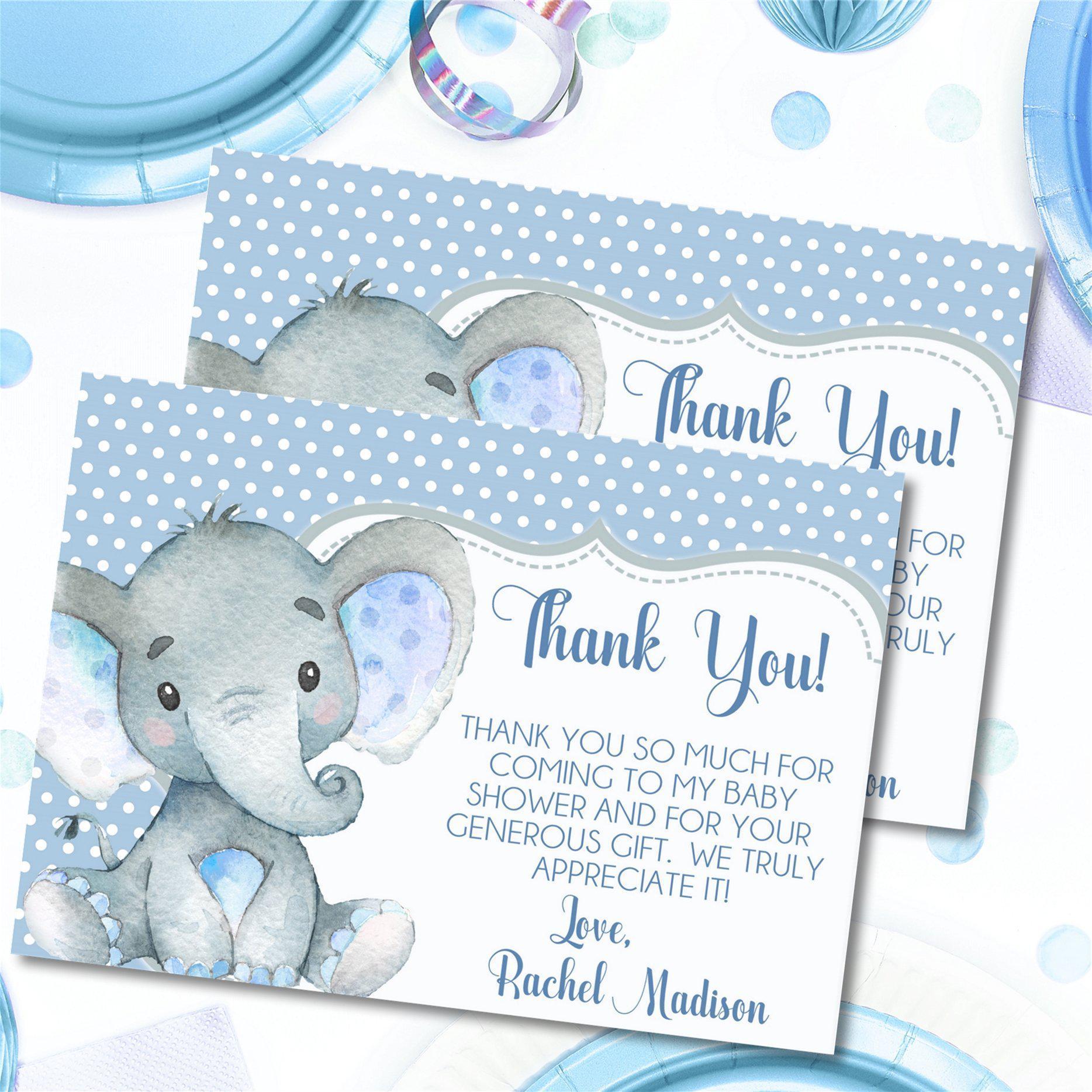 halvkugle Bemyndige jord Blue Baby Elephant Baby Shower Thank You Cards — Party Beautifully