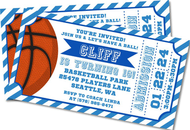 Blue Basketball Birthday Party Ticket Invitations