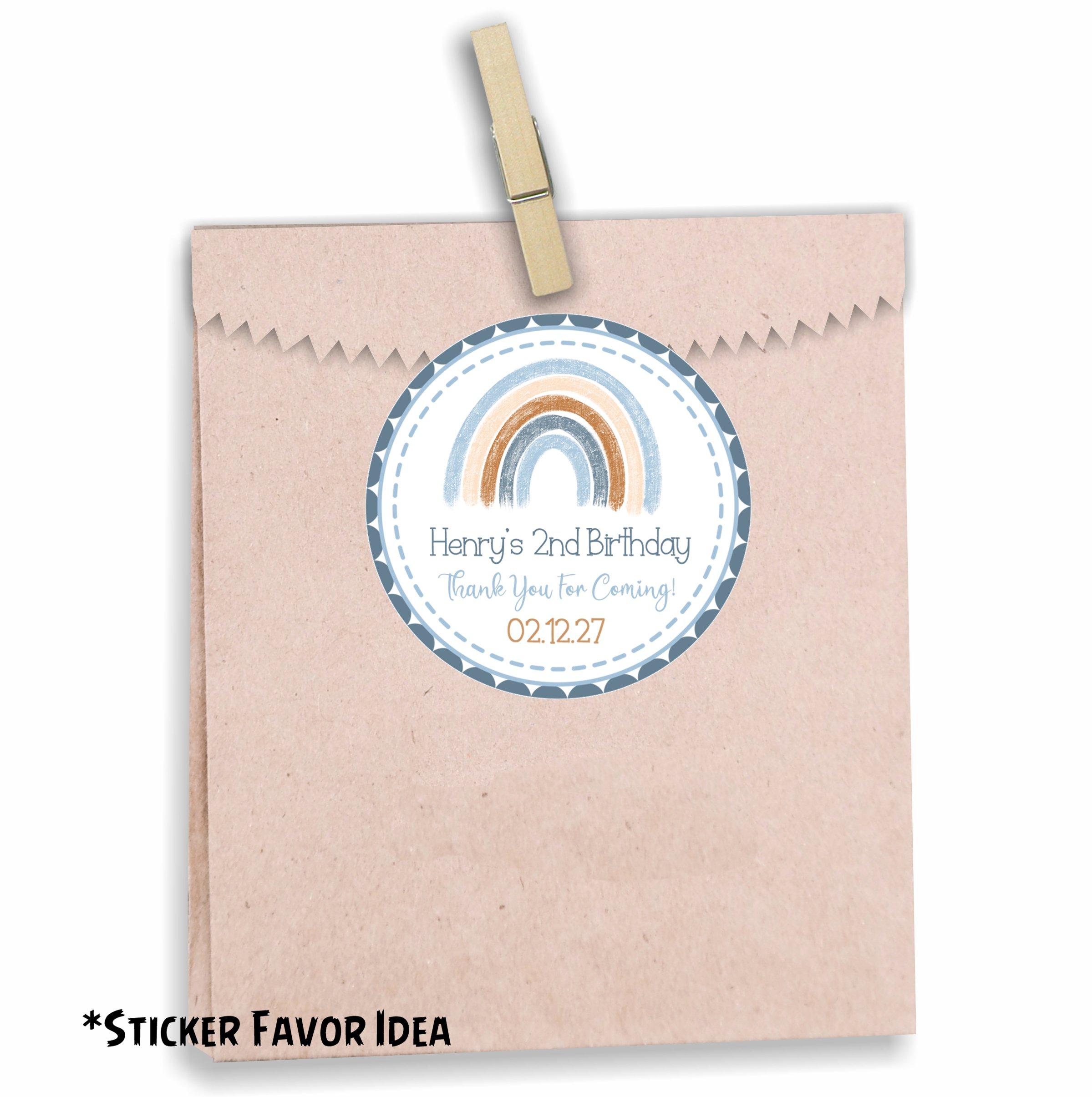 Blue Boho Rainbow Birthday Party Stickers Or Favor Tags