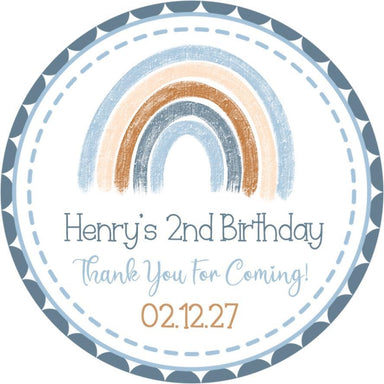 Blue Boho Rainbow Birthday Party Stickers Or Favor Tags