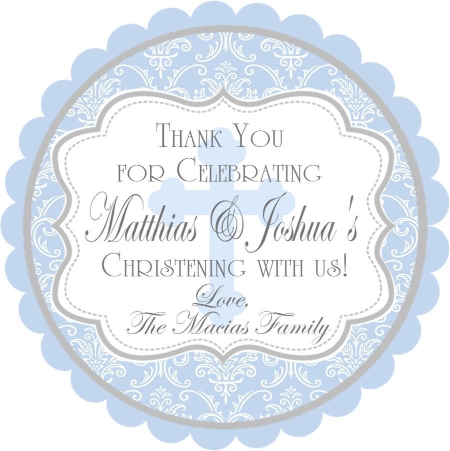 Blue Christening Stickers Or Favor Tags