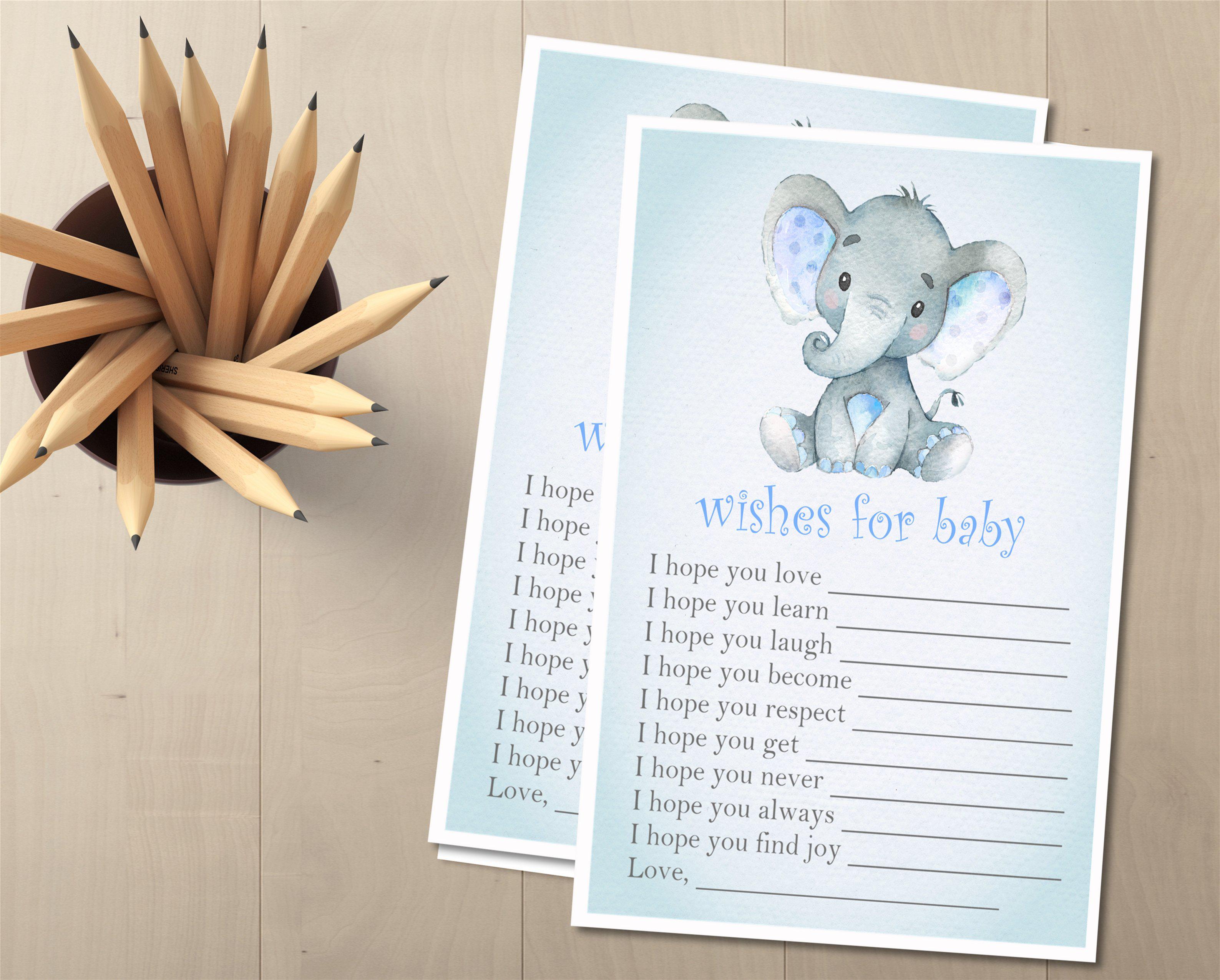 Blue Elephant Baby Shower Wish Cards