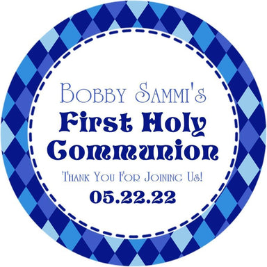 Blue First Communion Stickers Or Favor Tags
