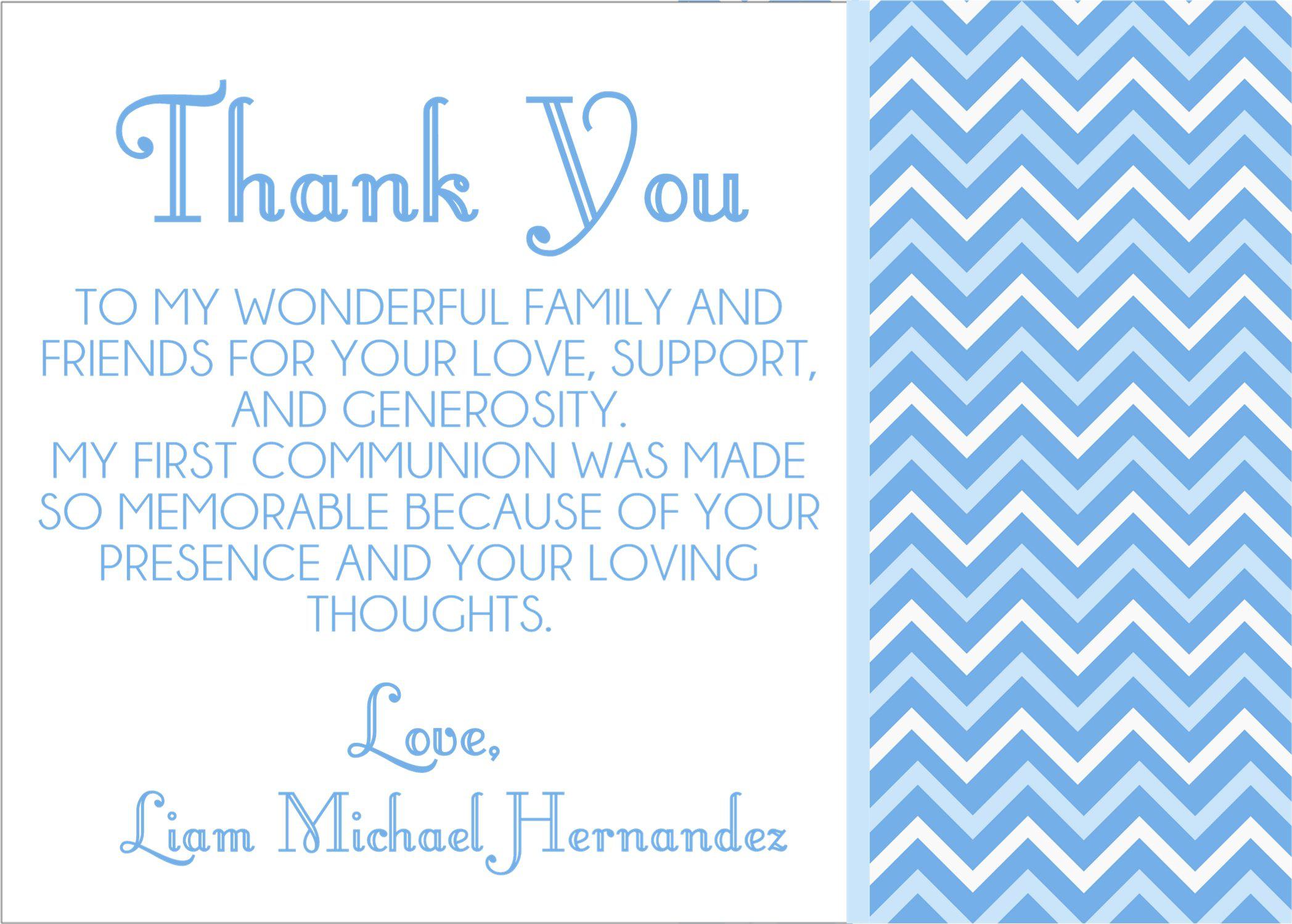 Blue First Communion Thank You Cards