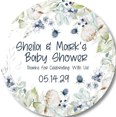 Blue Floral Baby Shower Stickers Or Favor Tags